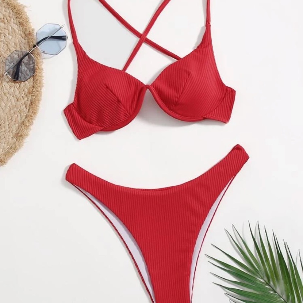 SHEIN Rib Criss Cross Bikini